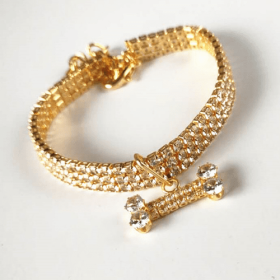 Diamond Bone Pet Collar (Color: gold, size: medium)
