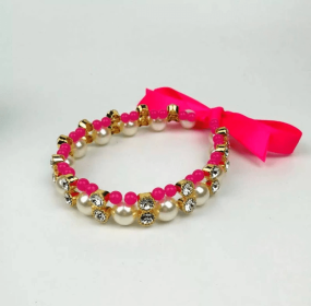 Lovely Pearl Ribbon Necklace (Color: Pink, size: small)