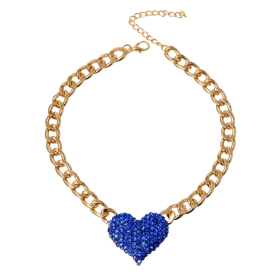 Rhinestone Heart Necklace (Color: Blue)
