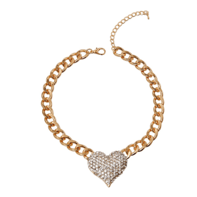 Rhinestone Heart Necklace (Color: Silver)