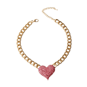 Rhinestone Heart Necklace (Color: Pink)