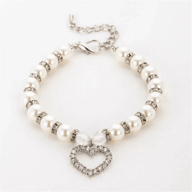 Heart and Pearl Necklace- White (size: small)