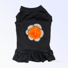 Chiffon and Rhinestone Camellia Dress (Color: ORANGE FLOWER, size: medium)
